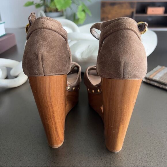 JESSICA SIMPSON Nikki Coffee Veronica Suede Wedge Heels Size 37B - Picture 4 of 9